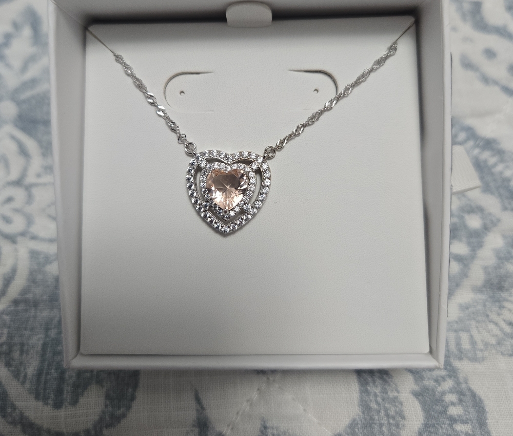 Silver and Pink Heart Pendant Necklace